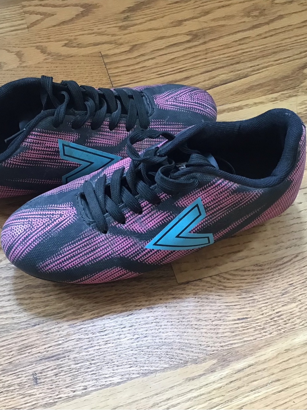 Youth Soccer Cleats - Black & Pink with Blue Accent